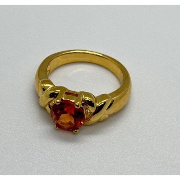 925 STERLING SILVER GOLD PLATED HESSONITE RING SIZE 7 - Picture 5 of 10